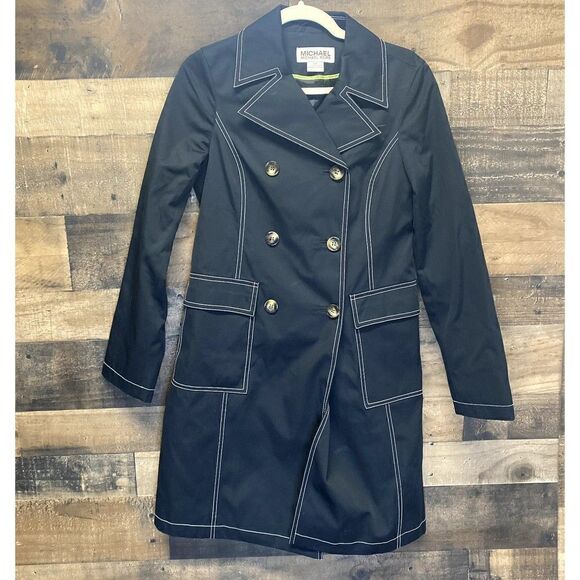 MICHAEL KORS Trench Coat X/S Women’s Black Button Jacket - Picture 1 of 4